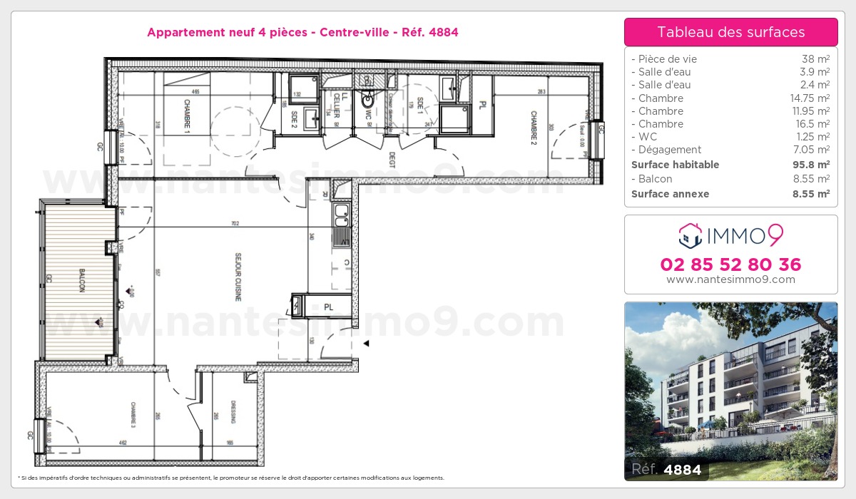 Plan et surfaces, Programme neuf Nantes : Centre-ville Référence n° 4884