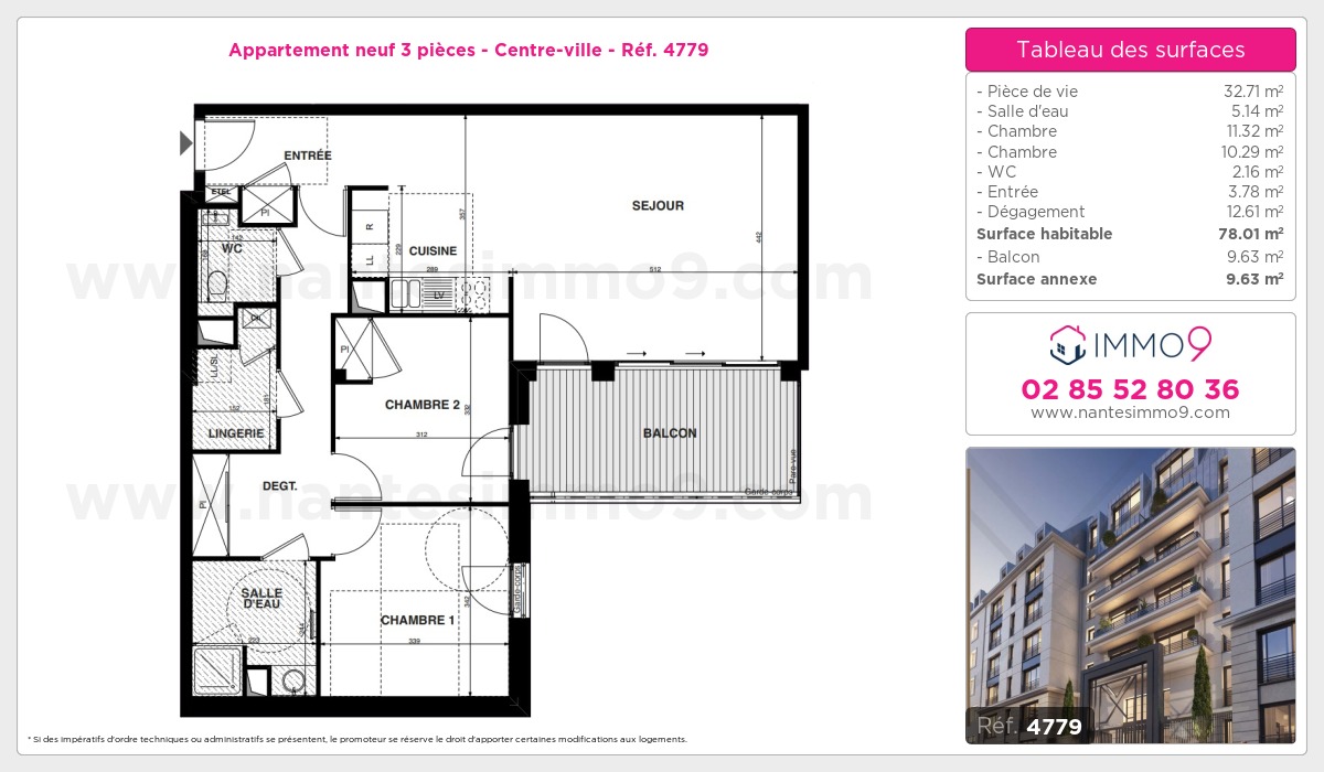 Plan et surfaces, Programme neuf Nantes : Centre-ville Référence n° 4779