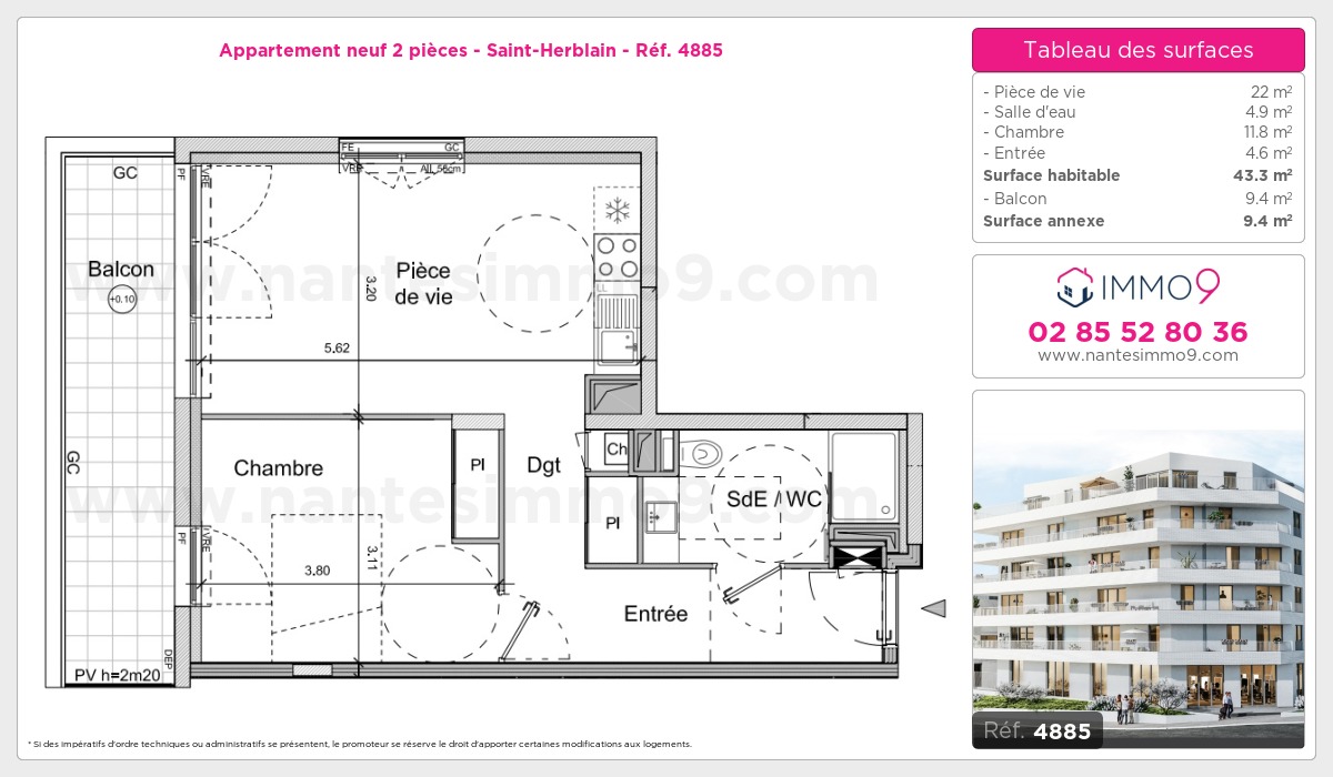 Plan et surfaces, Programme neuf Saint-Herblain Référence n° 4885