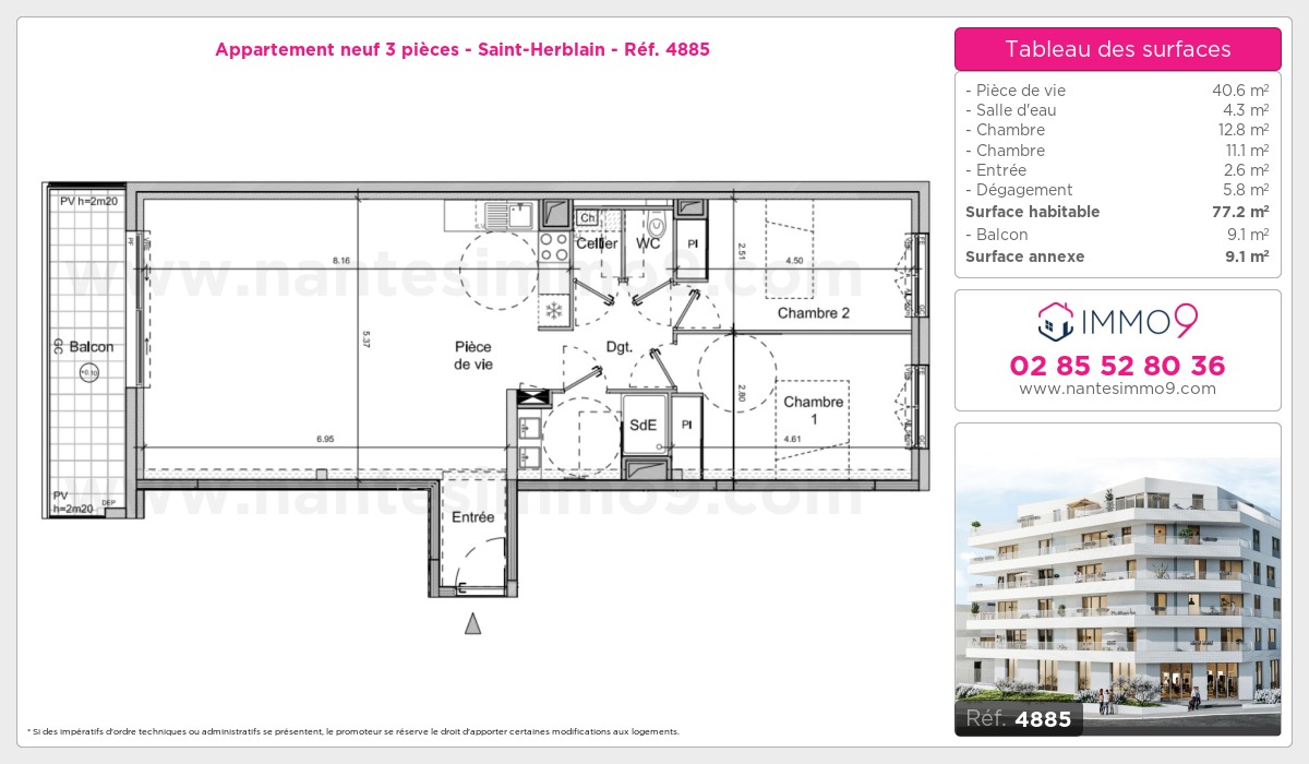 Plan et surfaces, Programme neuf Saint-Herblain Référence n° 4885