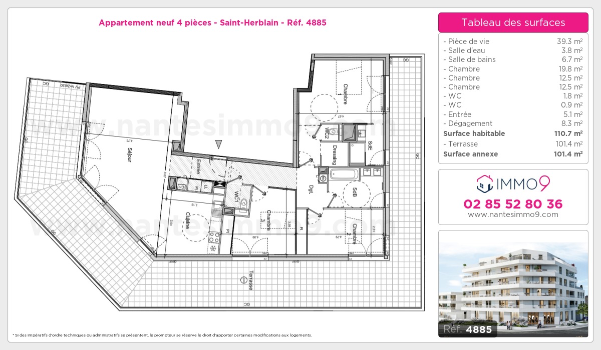 Plan et surfaces, Programme neuf Saint-Herblain Référence n° 4885