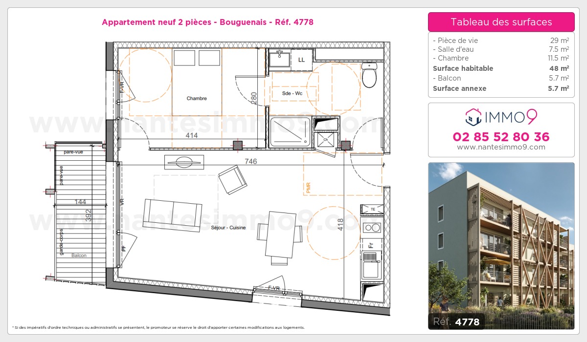 Plan et surfaces, Programme neuf Bouguenais Référence n° 4778