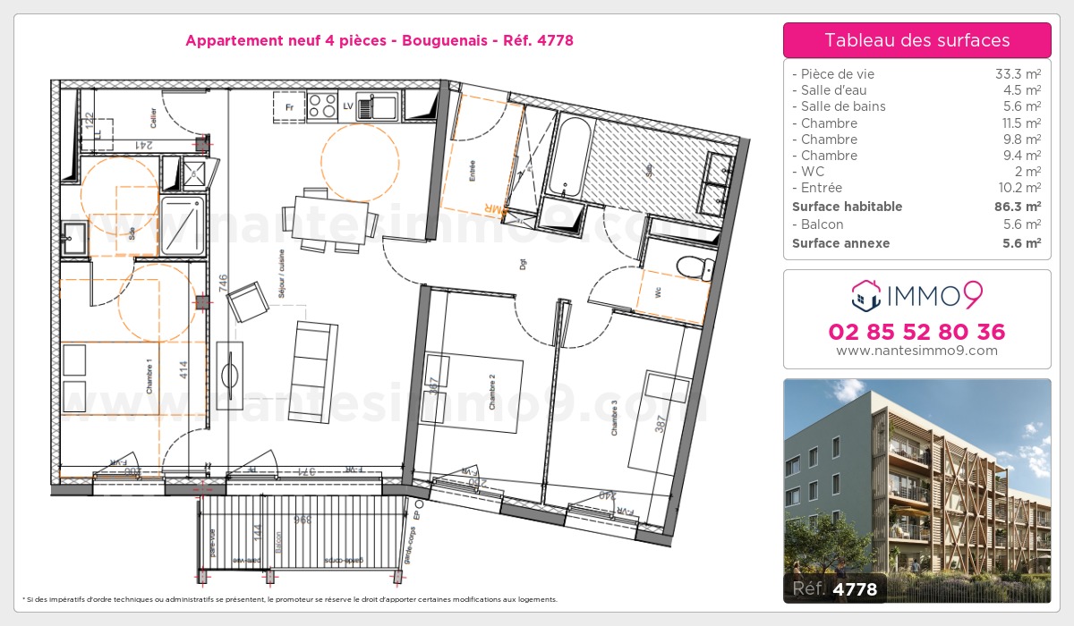 Plan et surfaces, Programme neuf Bouguenais Référence n° 4778
