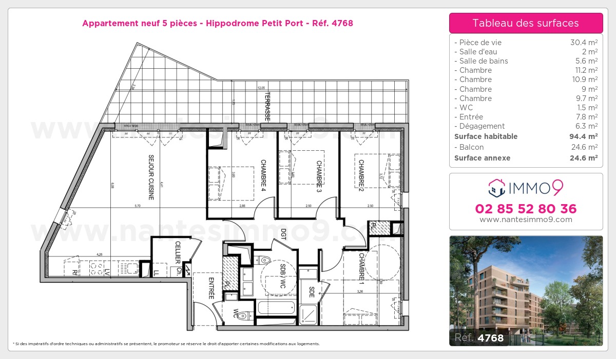 Plan et surfaces, Programme neuf Nantes : Hippodrome Petit Port Référence n° 4768