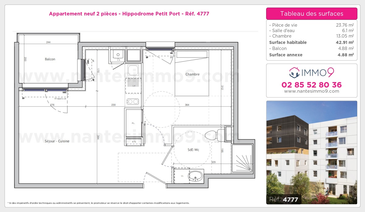 Plan et surfaces, Programme neuf Nantes : Hippodrome Petit Port Référence n° 4777