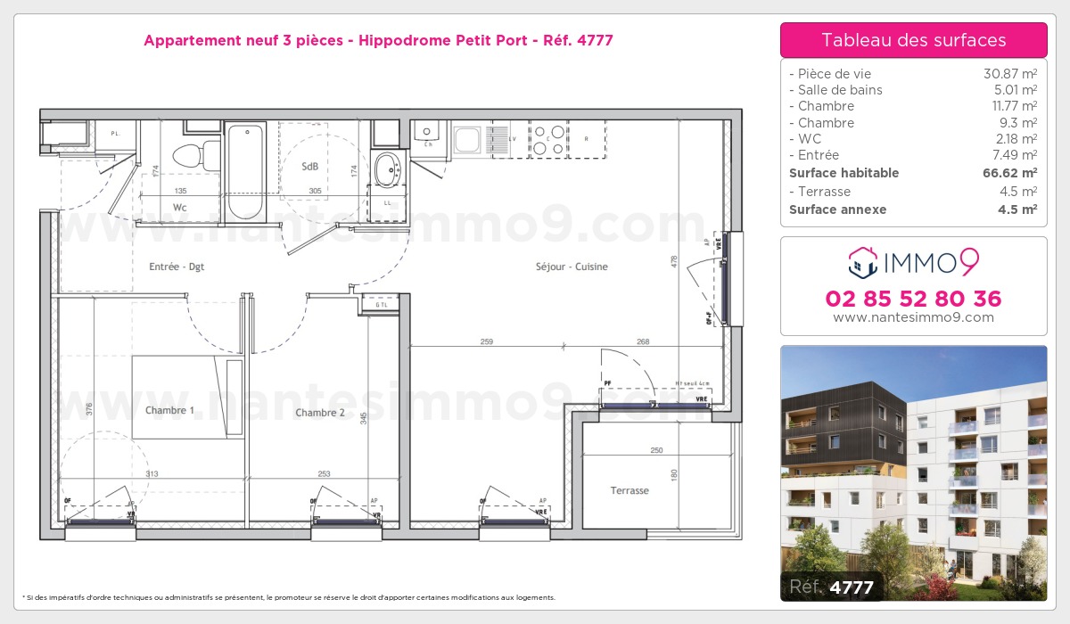 Plan et surfaces, Programme neuf Nantes : Hippodrome Petit Port Référence n° 4777