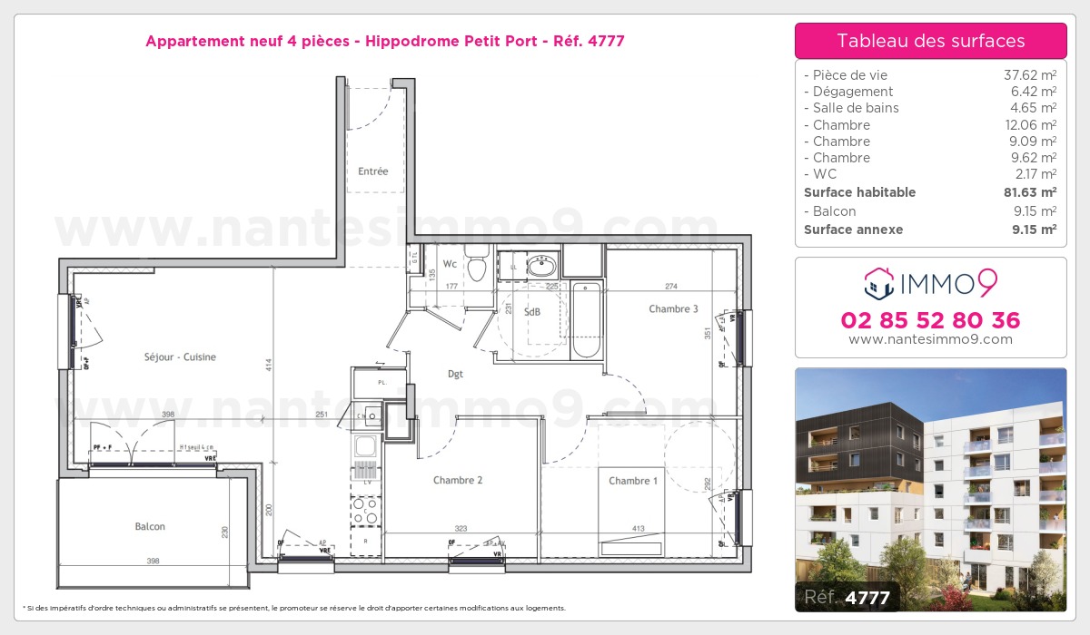 Plan et surfaces, Programme neuf Nantes : Hippodrome Petit Port Référence n° 4777