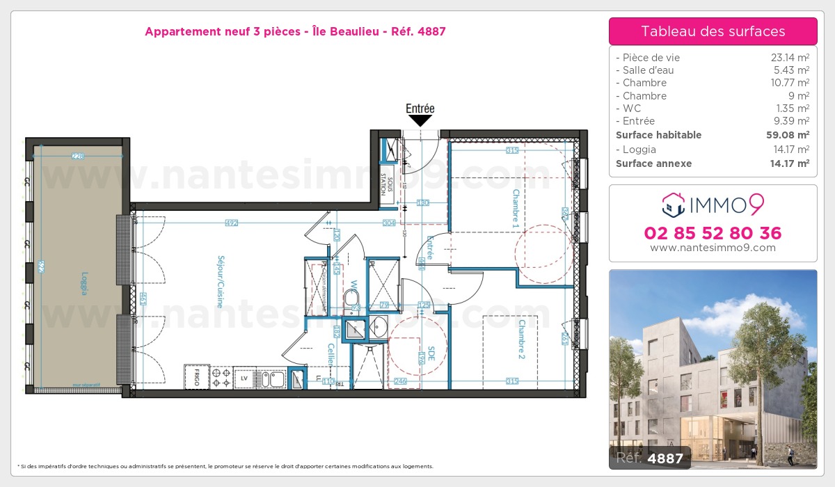 Plan et surfaces, Programme neuf Nantes : Île Beaulieu Référence n° 4887