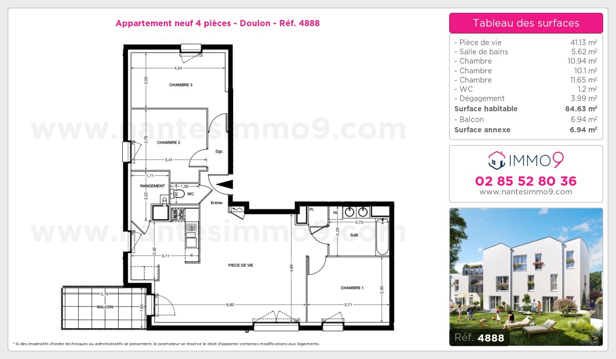 Plan et surfaces, Programme neuf Nantes : Doulon Référence n° 4888