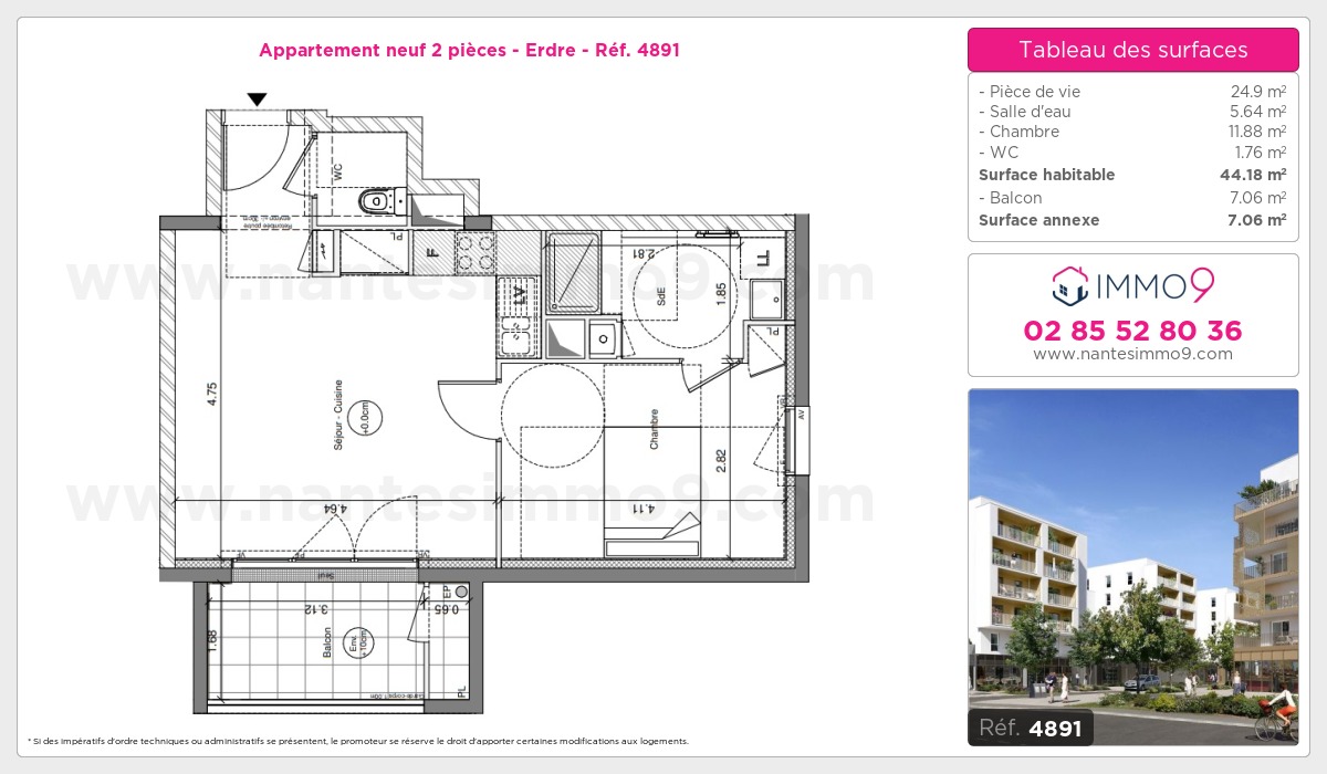 Plan et surfaces, Programme neuf Nantes : Erdre Référence n° 4891