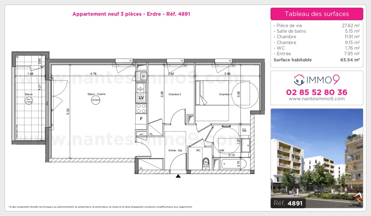 Plan et surfaces, Programme neuf Nantes : Erdre Référence n° 4891