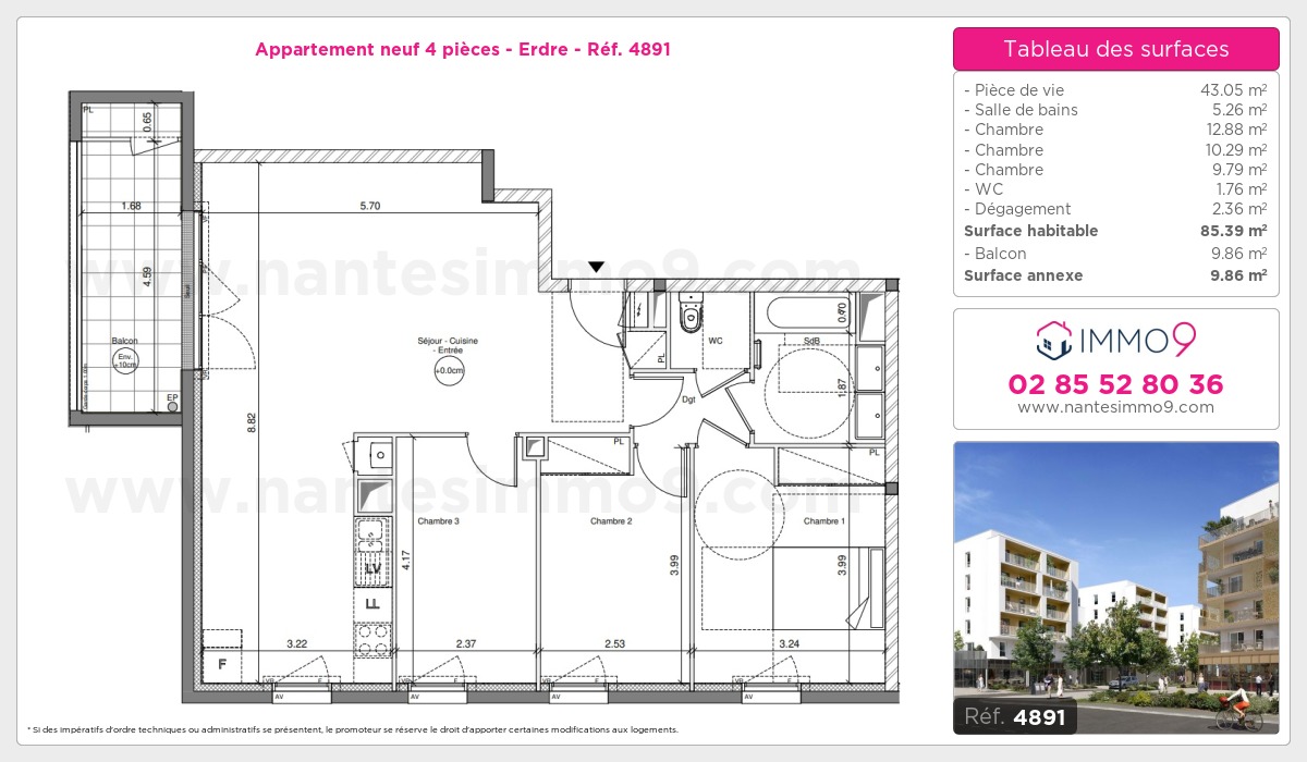 Plan et surfaces, Programme neuf Nantes : Erdre Référence n° 4891