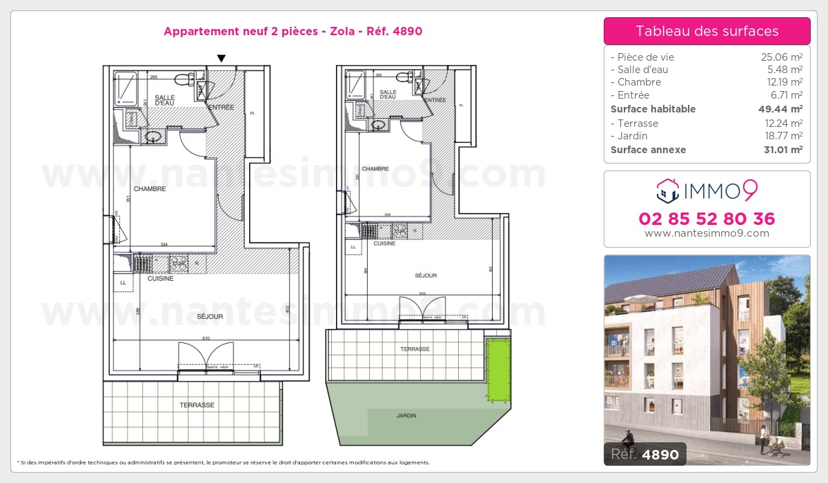 Plan et surfaces, Programme neuf Nantes : Zola Référence n° 4890