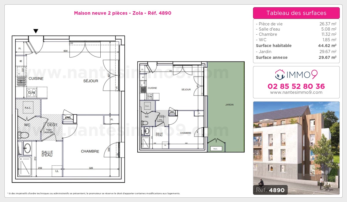 Plan et surfaces, Programme neuf Nantes : Zola Référence n° 4890