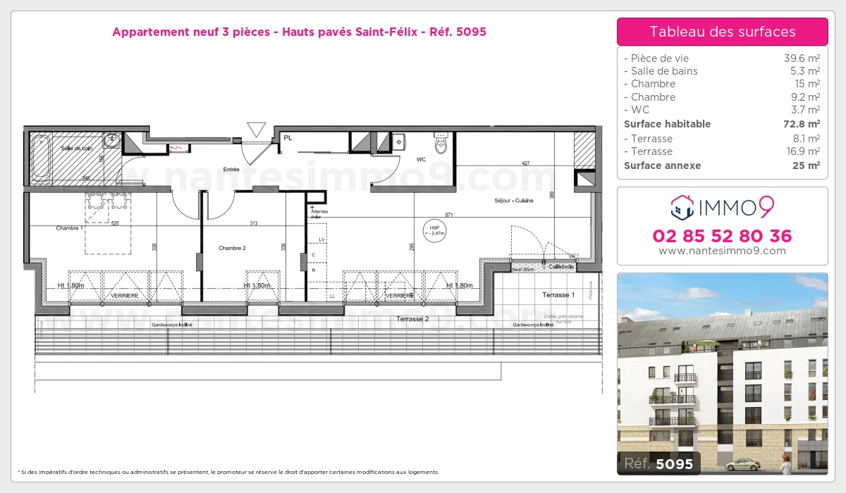 Plan et surfaces, Programme neuf Nantes : Hauts pavés Saint-Félix Référence n° 5095