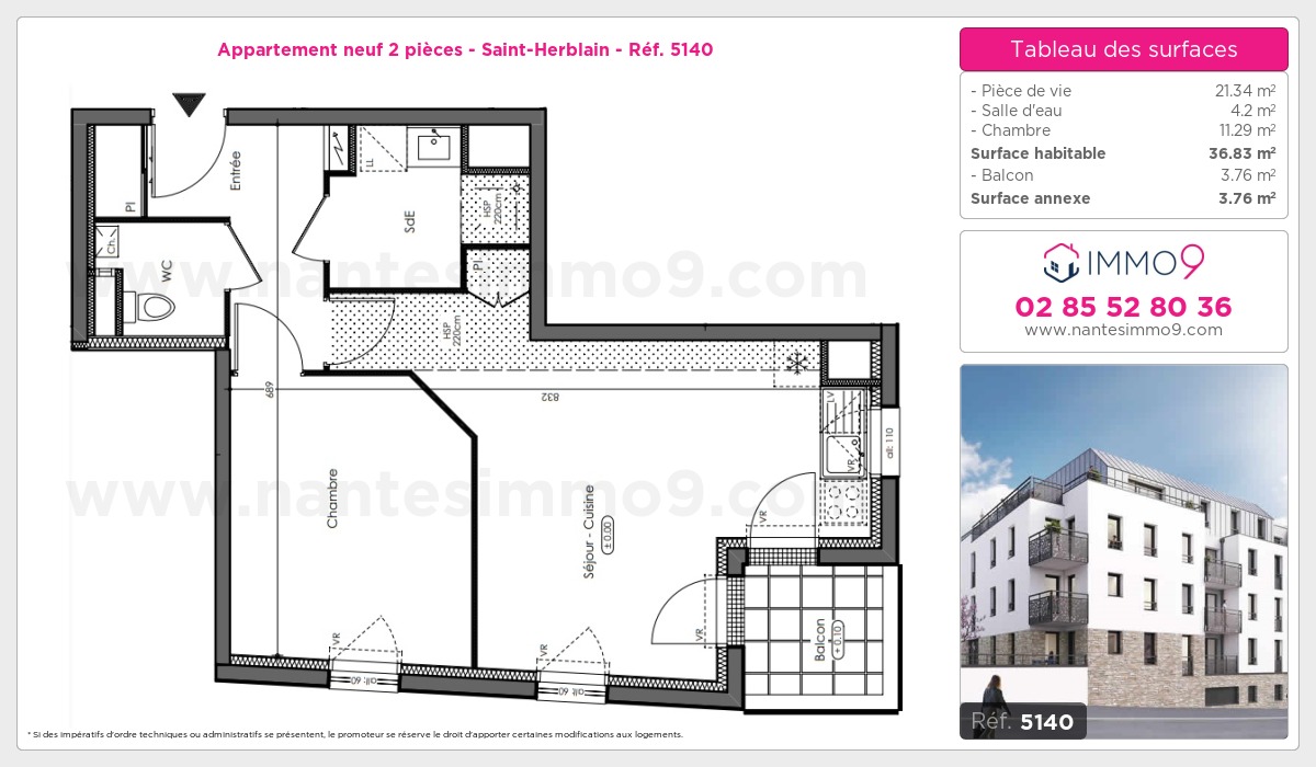 Plan et surfaces, Programme neuf Saint-Herblain Référence n° 5140