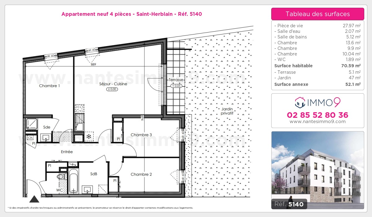 Plan et surfaces, Programme neuf Saint-Herblain Référence n° 5140