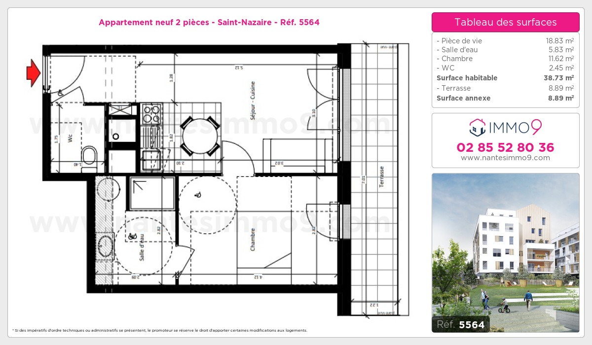 Plan et surfaces, Programme neuf Saint-Nazaire Référence n° 5564