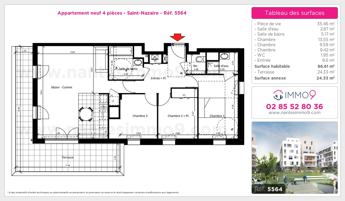 Plan et surfaces, Programme neuf Saint-Nazaire Référence n° 5564