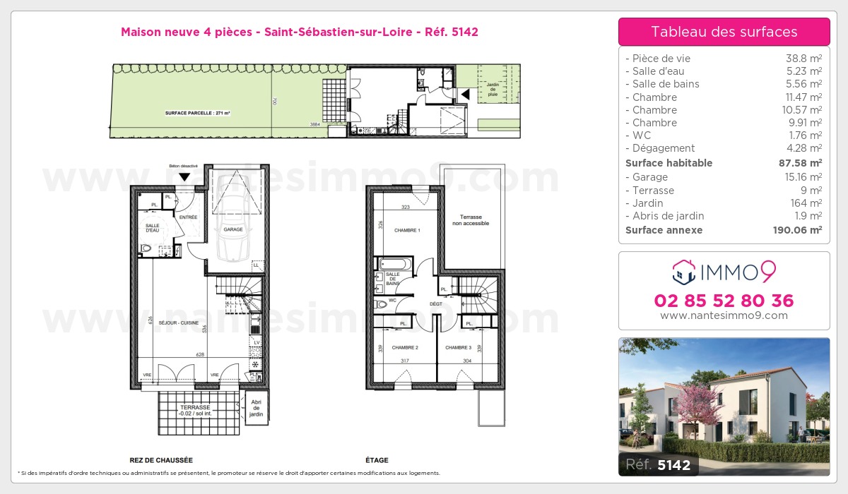 Plan et surfaces, Programme neuf Saint-Sébastien-sur-Loire Référence n° 5142