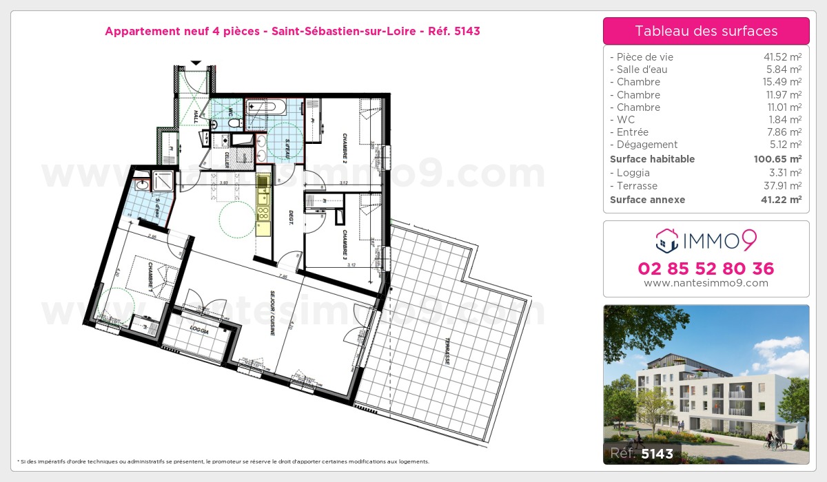 Plan et surfaces, Programme neuf Saint-Sébastien-sur-Loire Référence n° 5143