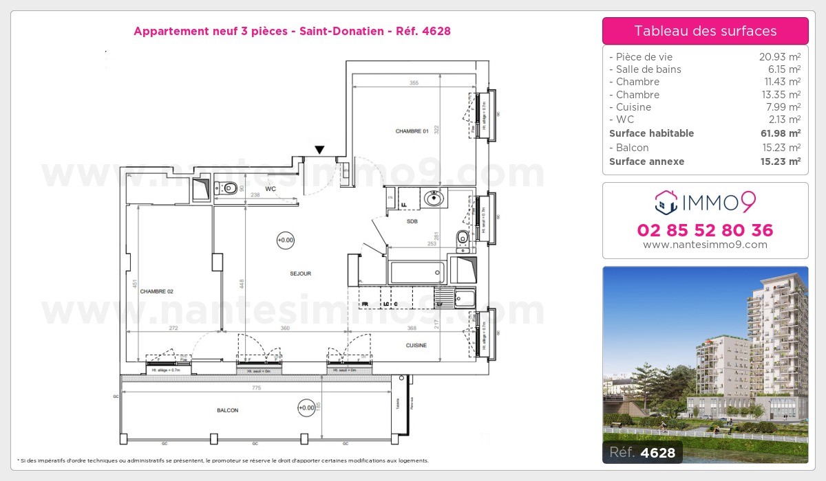 Plan et surfaces, Programme neuf Nantes : Saint-Donatien Référence n° 4628