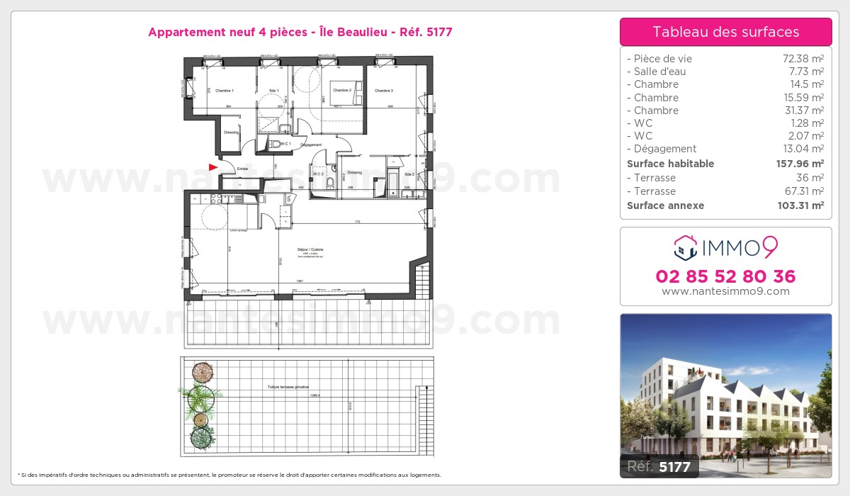 Plan et surfaces, Programme neuf Nantes : Île Beaulieu Référence n° 5177