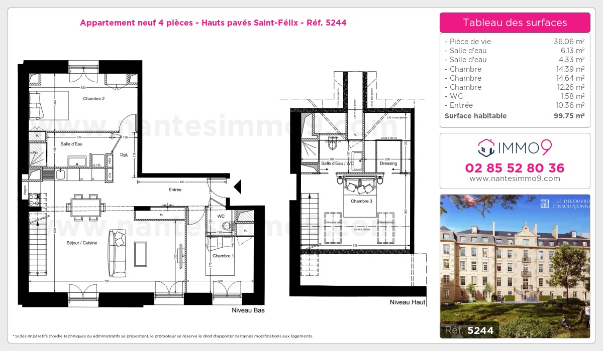 Plan et surfaces, Programme neuf Nantes : Hauts pavés Saint-Félix Référence n° 5244