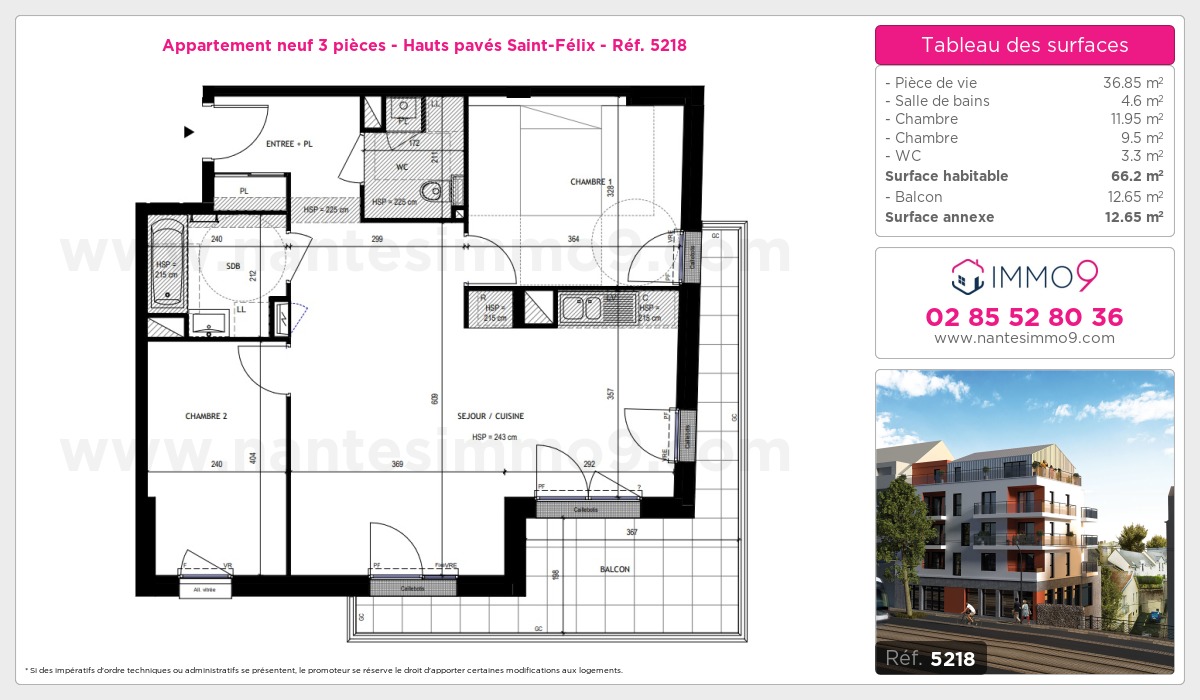 Plan et surfaces, Programme neuf Nantes : Hauts pavés Saint-Félix Référence n° 5218