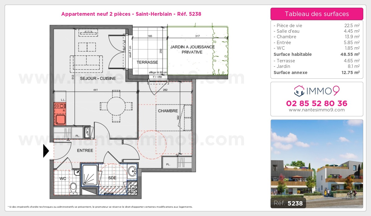 Plan et surfaces, Programme neuf Saint-Herblain Référence n° 5238