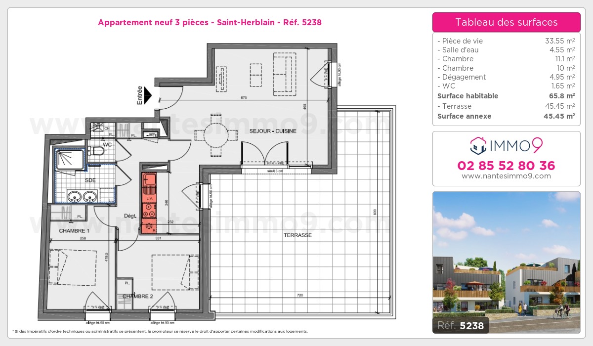 Plan et surfaces, Programme neuf Saint-Herblain Référence n° 5238