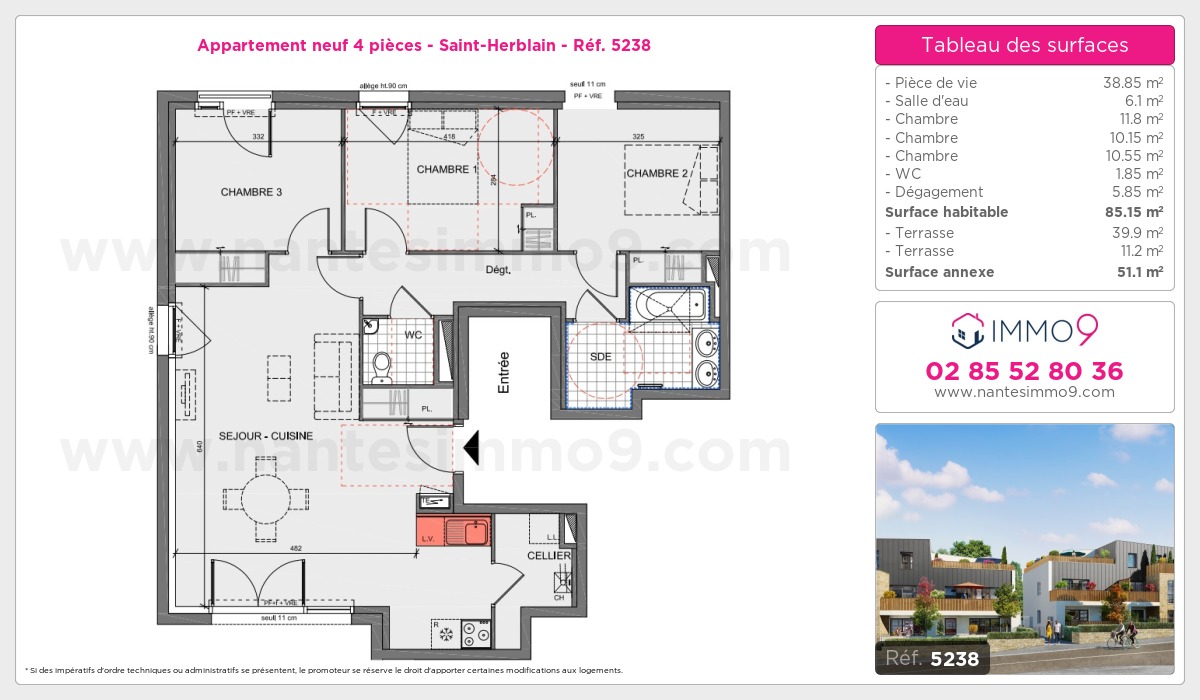 Plan et surfaces, Programme neuf Saint-Herblain Référence n° 5238