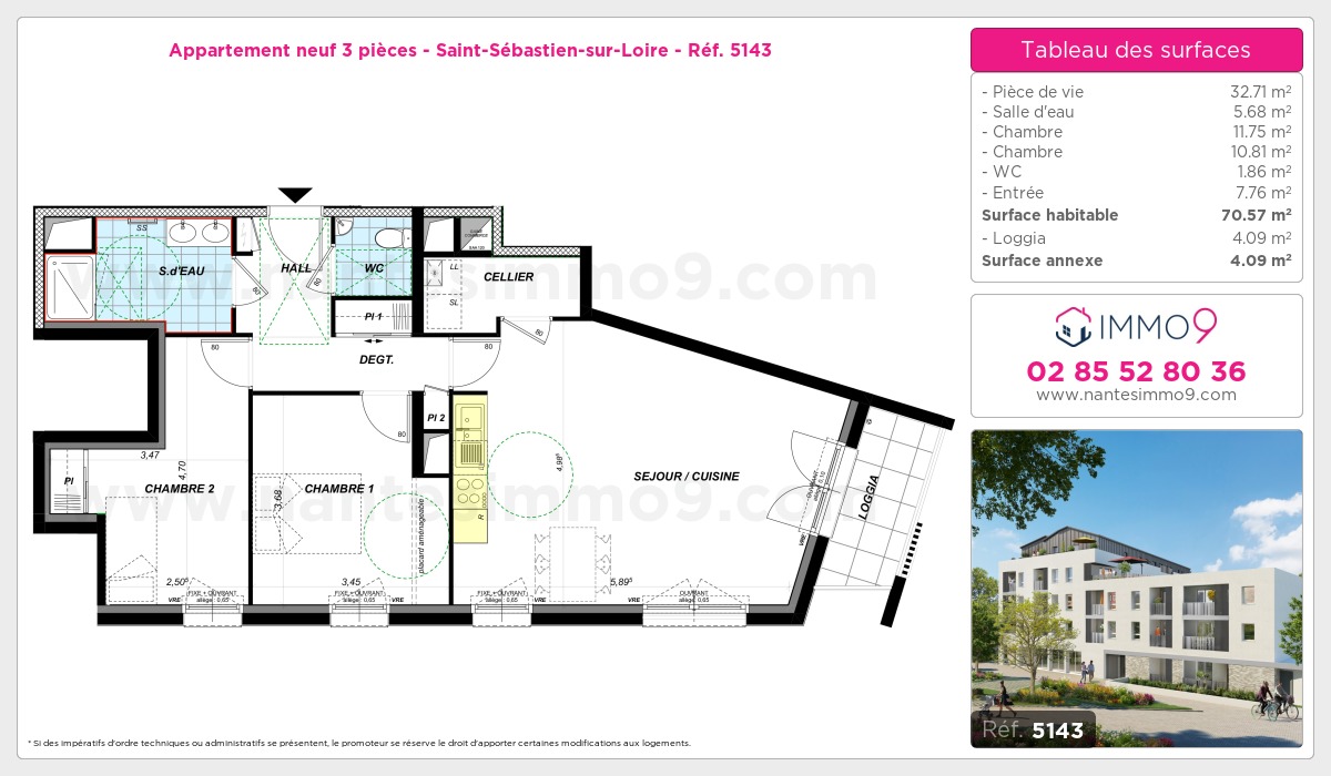 Plan et surfaces, Programme neuf Saint-Sébastien-sur-Loire Référence n° 5143