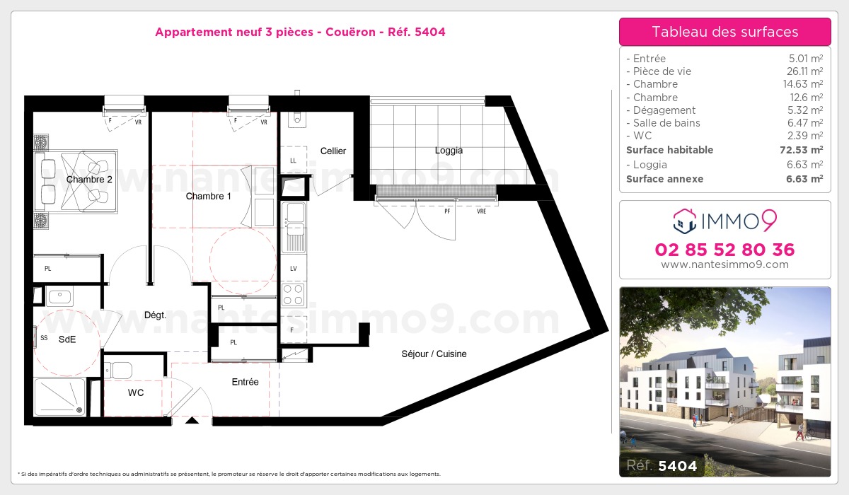 Plan et surfaces, Programme neuf Couëron Référence n° 5404