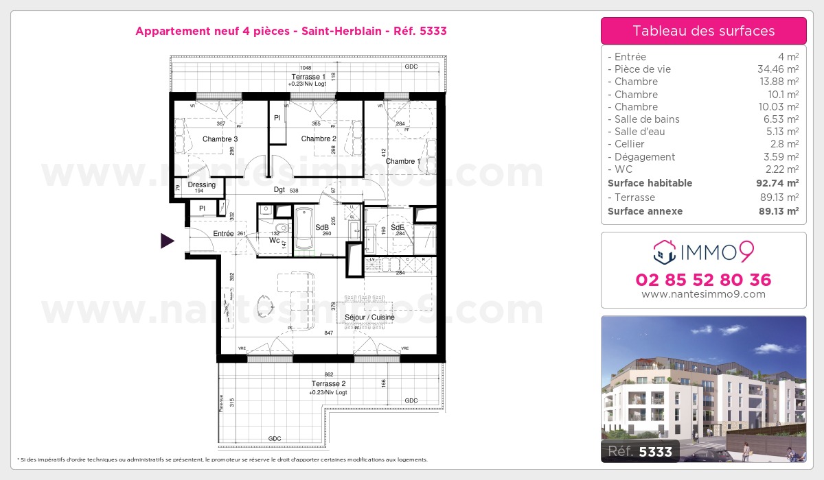 Plan et surfaces, Programme neuf Saint-Herblain Référence n° 5333