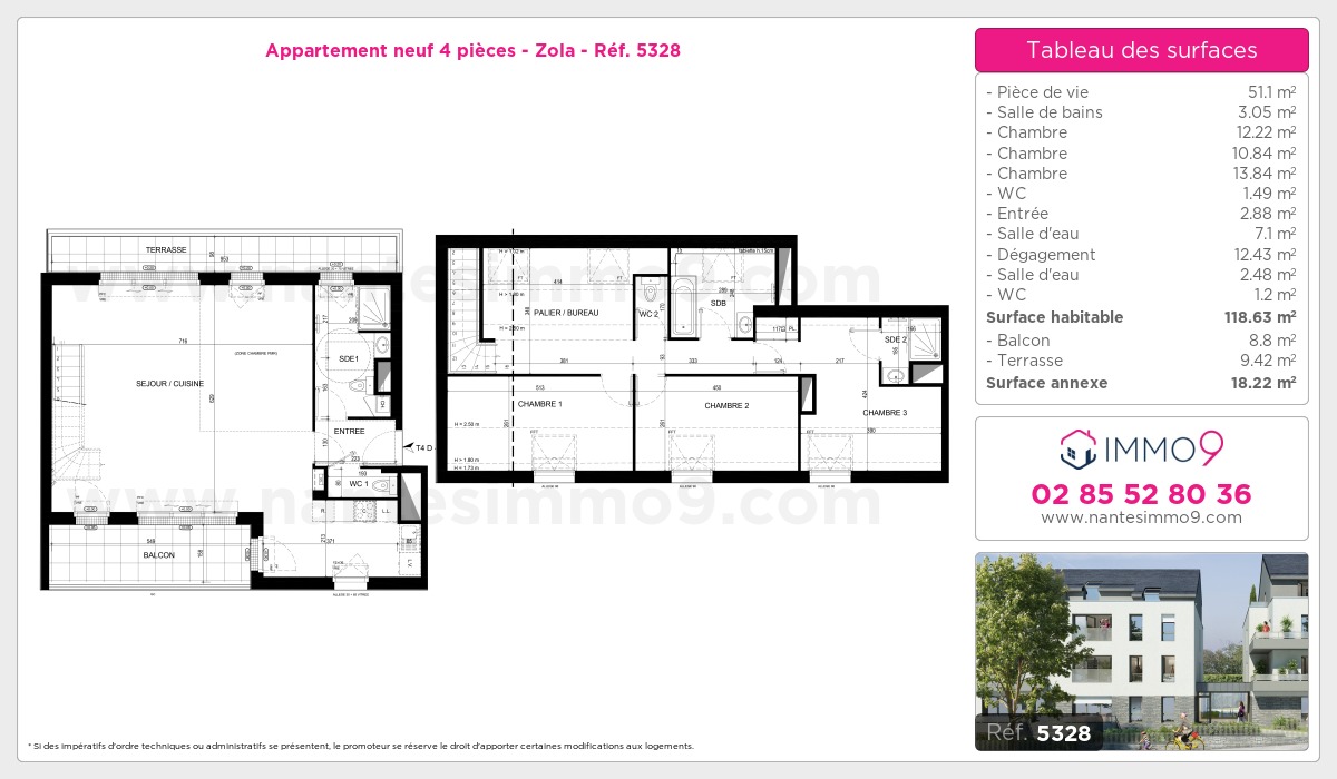 Plan et surfaces, Programme neuf Nantes : Zola Référence n° 5328