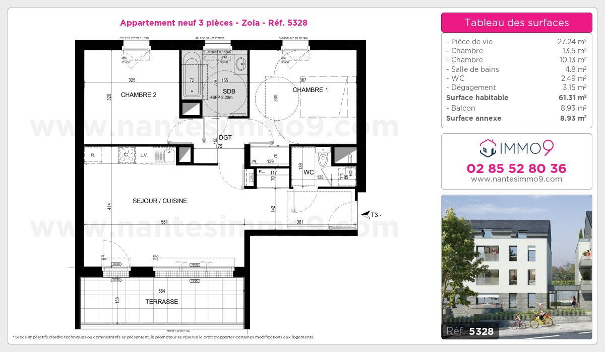 Plan et surfaces, Programme neuf Nantes : Zola Référence n° 5328