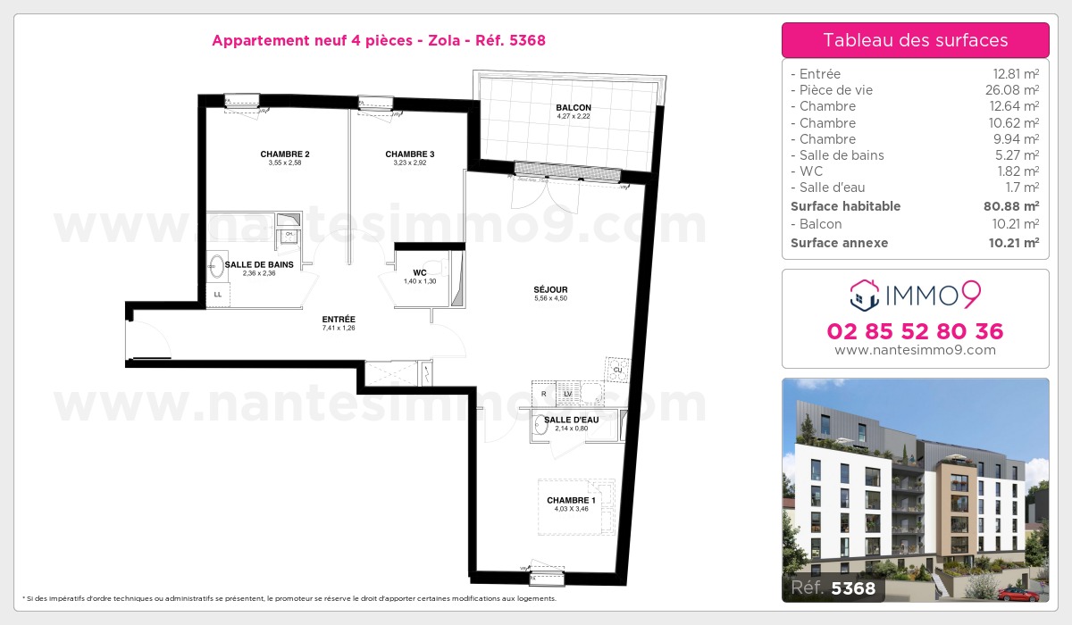 Plan et surfaces, Programme neuf Nantes : Zola Référence n° 5368