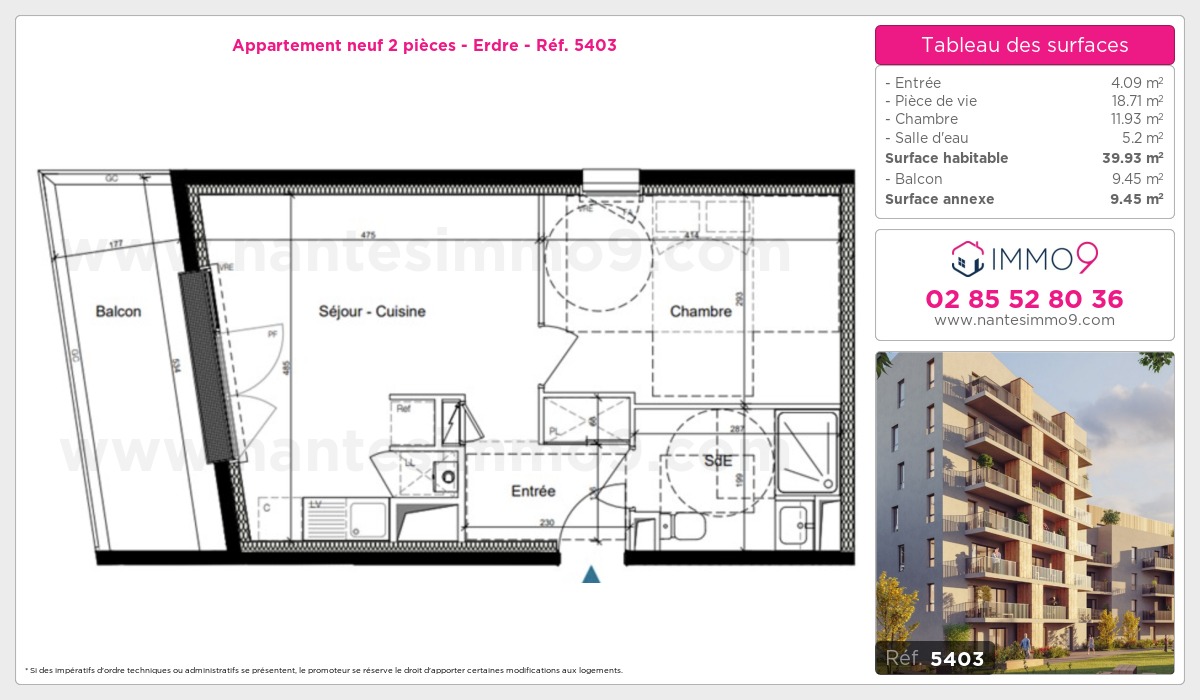 Plan et surfaces, Programme neuf Nantes : Erdre Référence n° 5403