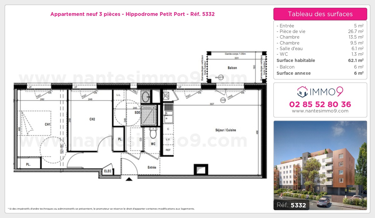 Plan et surfaces, Programme neuf Nantes : Hippodrome Petit Port Référence n° 5332