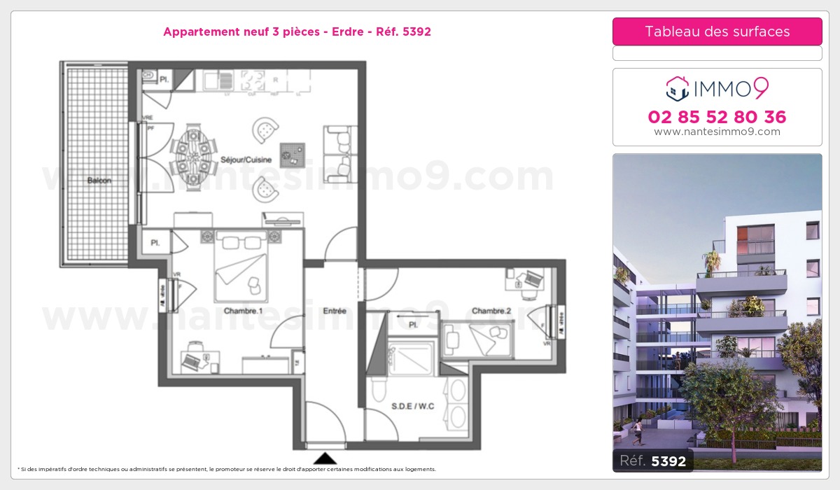 Plan et surfaces, Programme neuf Nantes : Erdre Référence n° 5392