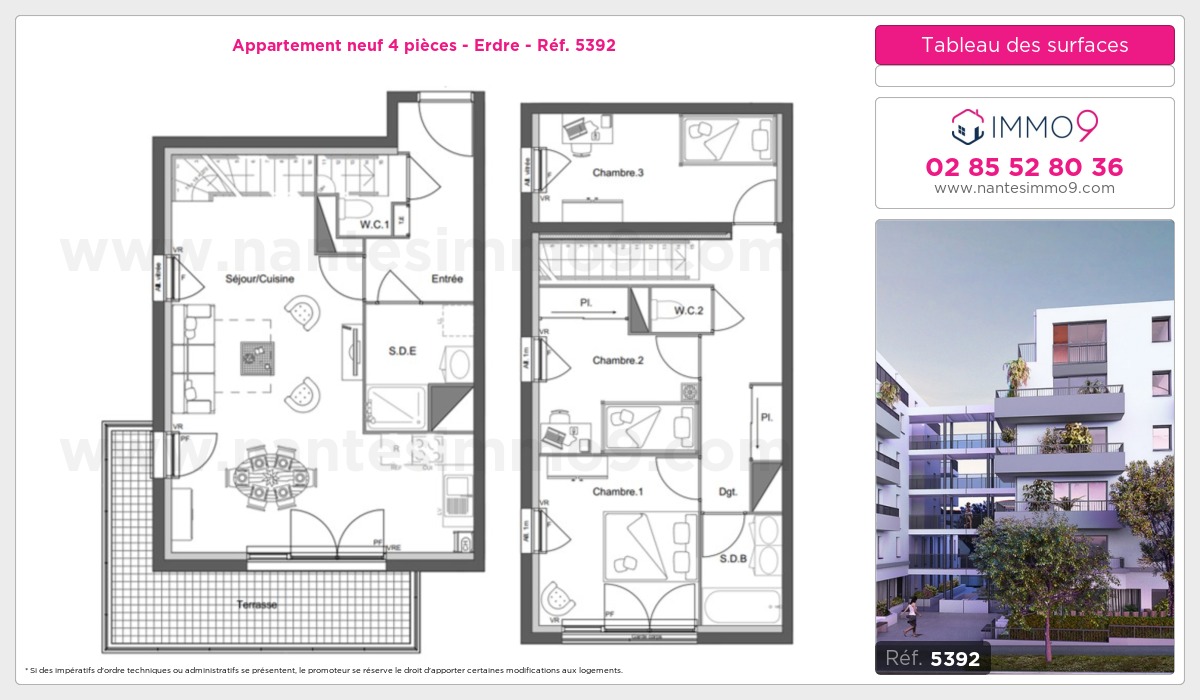 Plan et surfaces, Programme neuf Nantes : Erdre Référence n° 5392