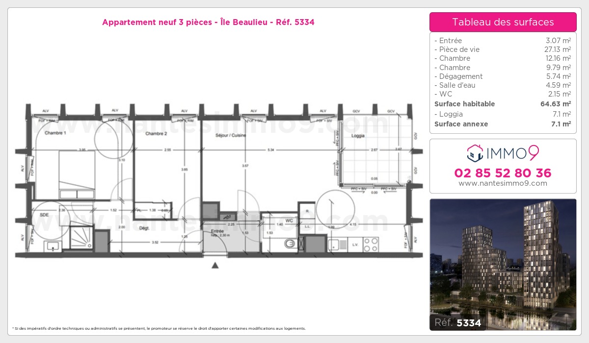 Plan et surfaces, Programme neuf Nantes : Île Beaulieu Référence n° 5334