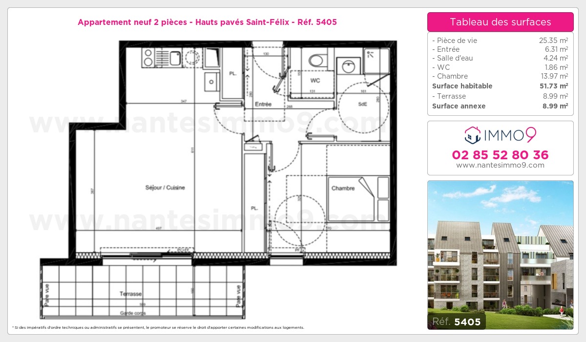 Plan et surfaces, Programme neuf Nantes : Hauts pavés Saint-Félix Référence n° 5405