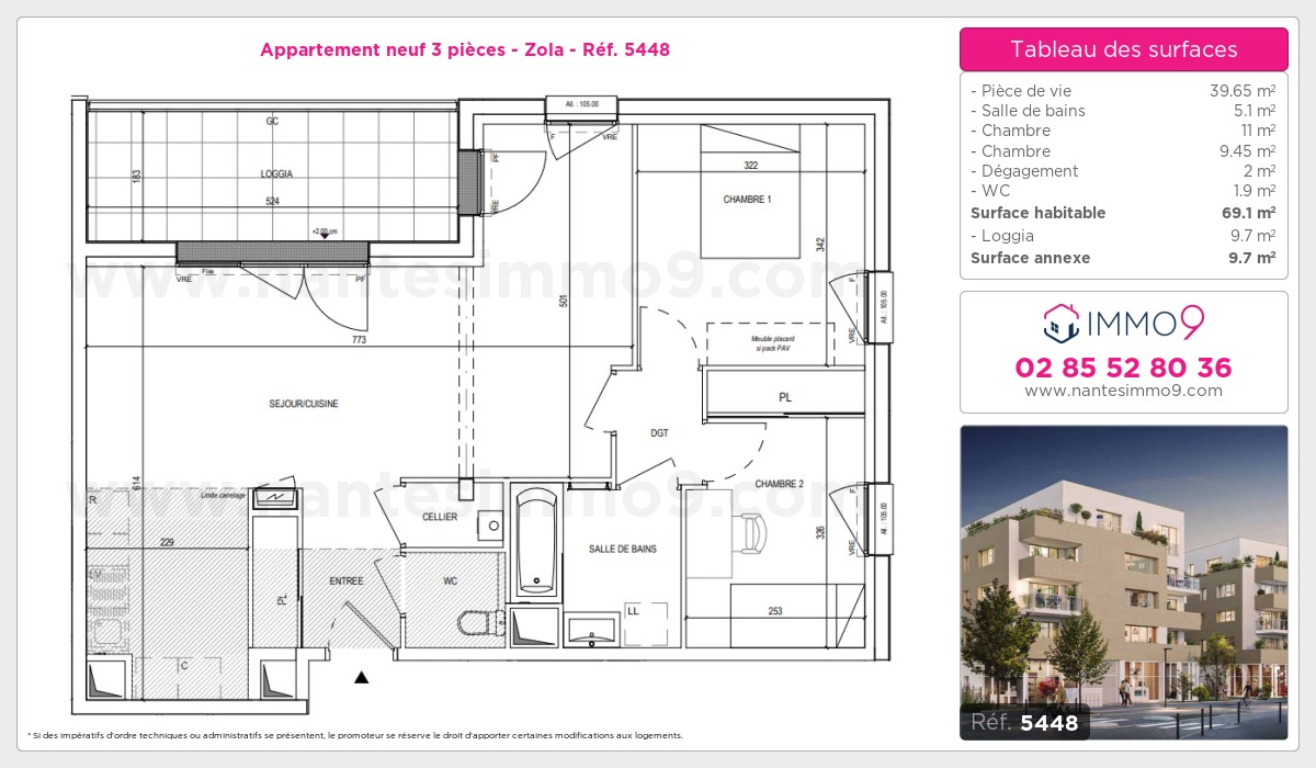 Plan et surfaces, Programme neuf Nantes : Zola Référence n° 5448
