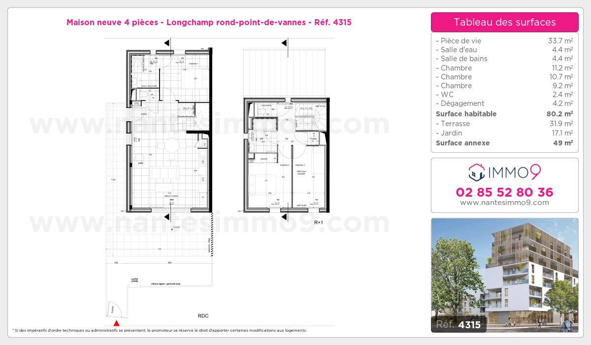 Plan et surfaces, Programme neuf Nantes : Longchamp rond-point-de-vannes Référence n° 4315