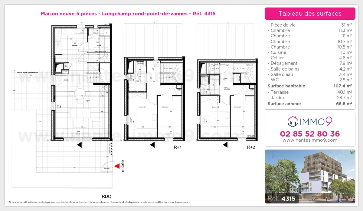 Plan et surfaces, Programme neuf Nantes : Longchamp rond-point-de-vannes Référence n° 4315