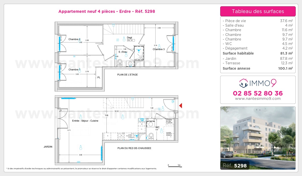 Plan et surfaces, Programme neuf Nantes : Erdre Référence n° 5298