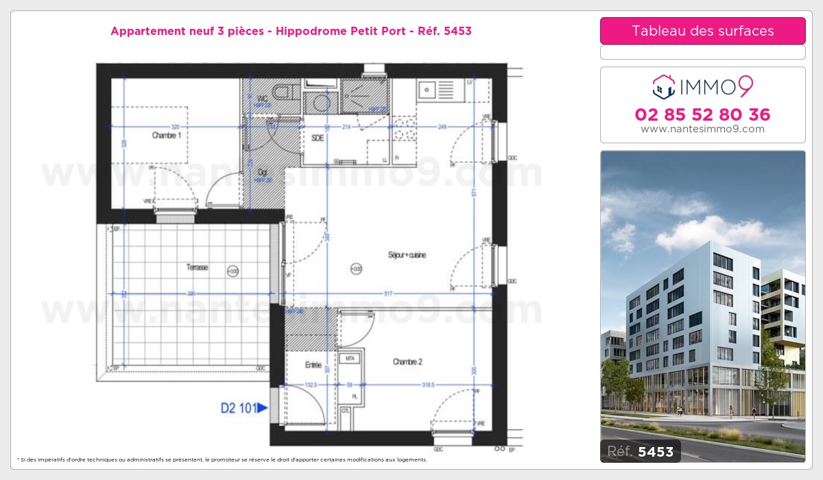 Plan et surfaces, Programme neuf Nantes : Hippodrome Petit Port Référence n° 5453