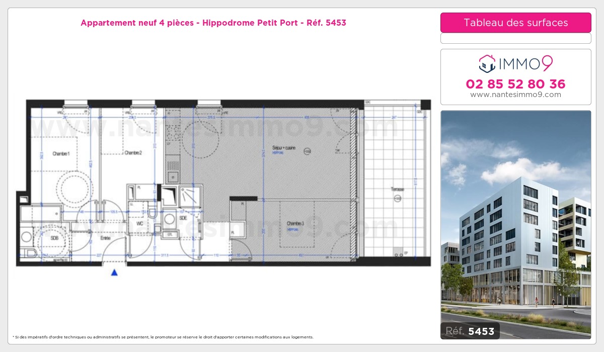 Plan et surfaces, Programme neuf Nantes : Hippodrome Petit Port Référence n° 5453